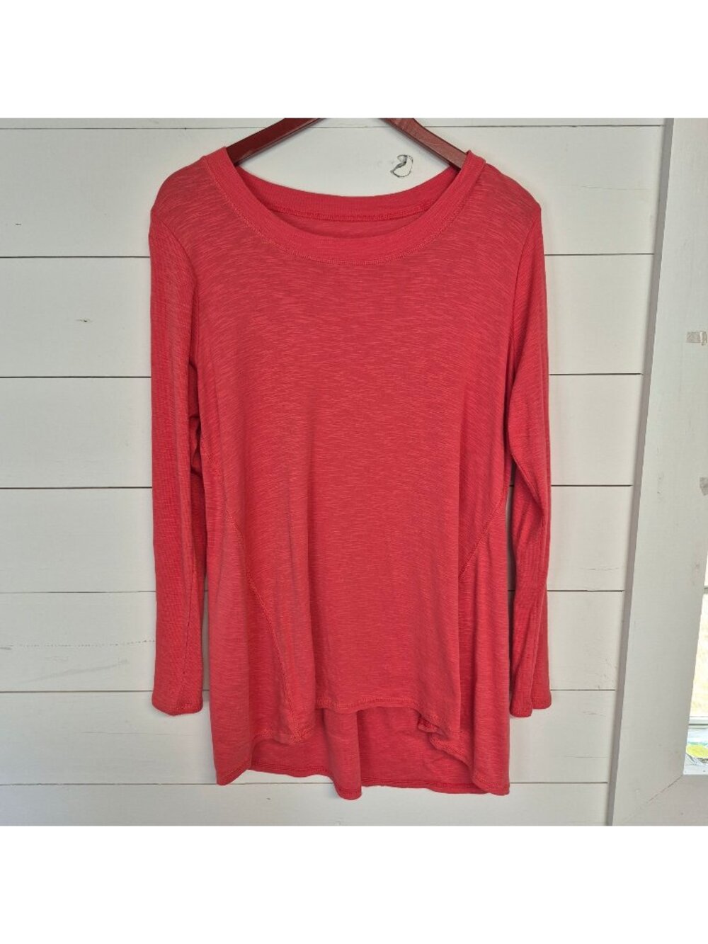 J. Jill Pima Scoop-Neck Elliptical‎ Tunic Long Sleeve Coral Medium